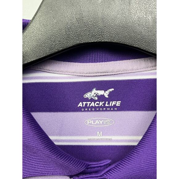 Greg Norman Polo Shirt‎ Mens Medium Purple StriAttack Life Play Dry Striped Golf - Picture 6 of 6